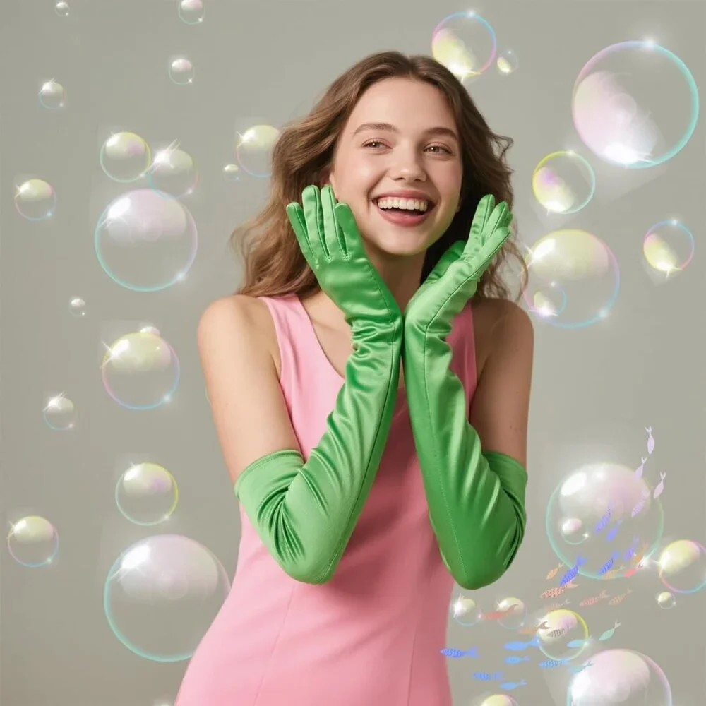 Long Green Gloves Spandex Costume Accessory for Cosplay Halloween Party